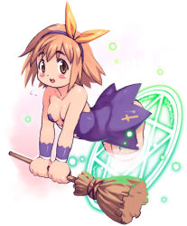1girl broom brown_hair female_focus leaning_forward marron_queen open_mouth original short_hair smile solo tagme teeth yu_3