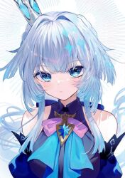 Rule 34 | 1girl, bare shoulders, blue eyes, brooch, cerydra (honkai: star rail), commentary, crown, grey hair, hair intakes, honkai: star rail, honkai (series), jewelry, long hair, looking at viewer, mini crown, puffy sleeves, sakurato remi, solo, upper body, white background