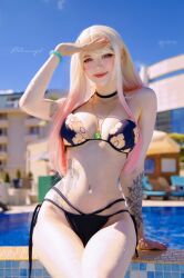 Rule 34 | 1girl, astasiadream (astasiangel), bikini, blonde hair, breasts, cosplay, highres, kitagawa marin, kitagawa marin (cosplay), long hair, panties, photo (medium), real life, smile, solo, sono bisque doll wa koi wo suru, swimsuit, underwear