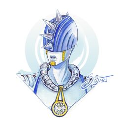 Rule 34 | 1other, blue helmet, cropped torso, helmet, jewelry, jojo no kimyou na bouken, lips, necklace, no humans, other focus, painting (medium), portrait, si3art, signature, solo, spiked helmet, stand (jojo), sticky fingers (stand), traditional media, tube, vento aureo, watercolor (medium), zipper pull tab