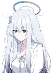 Rule 34 | 1girl, blue archive, frilled pajamas, frills, hair down, halo, highres, mechanical halo, nightgown, noa (blue archive), noa (pajamas) (blue archive), official alternate costume, pajamas, reia 76, sleepwear, solo, upper body, white halo, white nightgown, white pajamas