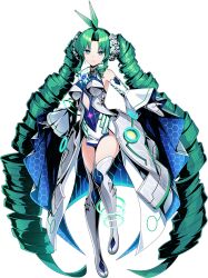 Rule 34 | 1girl, ahoge, aqua eyes, artist request, bare shoulders, blue leotard, boots, breasts, closed mouth, dress, drill hair, duel masters, duel masters play&#039;s, elbow gloves, emperor kiriko (duel masters), energy ring, expressionless, flower, gloves, green hair, hair flower, hair ornament, huge ahoge, kiriko (duel masters), leotard, long hair, multicolored boots, multicolored dress, off-shoulder dress, off shoulder, official art, solo, thigh boots, transparent background, twin drills, very long hair, white gloves