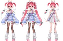 angel_wings bag bandaid cross detached_collar detached_sleeves detached_wings full_body handbag hat highres indie_virtual_youtuber loose_socks mai_kyua nurse nurse_cap pantyhose pill pink_hair red_cross red_eyes short_twintails sleeves_past_fingers sleeves_past_wrists socks syringe syringe_holster thick_eyebrows tongue tongue_out twintails unxi usb virtual_youtuber wings