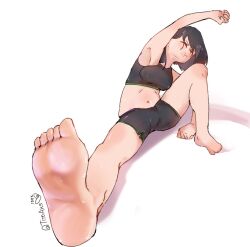 1girl feet haraga_kurumi highres kimi_no_koto_ga_dai_dai_dai_dai_daisuki_na_100-nin_no_kanojo short_hair shorts sports_bra titoaks
