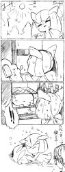 ! !! 1boy 1girl 4koma bottle cheek_press closed_eyes closed_mouth colored_skin comic day flat_chest flying_sweatdrops food from_behind full_body gen_3_pokemon glasses green_hair green_skin greyscale gulpin hair_between_eyes hand_up hot in_container in_refrigerator indoors japanese_text kirlia lying medium_hair monochrome multicolored_skin multiple_views nintendo o3o on_side original outdoors oyama_yoihaya parted_lips pokemon pokemon_(creature) popsicle red_eyes refrigerator sidelocks sketch sleeping speech_bubble spoken_exclamation_mark sun surprised sweat thought_bubble translation_request tree two-tone_skin upper_body white_skin zzz