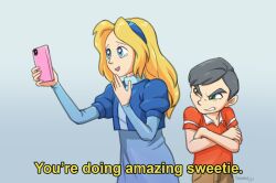 Rule 34 | 1boy, 1girl, blonde hair, blue eyes, blue hairband, brown eyes, cellphone, commander (sonic), crossed arms, green eyes, grey hair, hairband, happy tears, heterochromia, holding, holding phone, looking at phone, maria robotnik, phone, red shirt, shadow the hedgehog (game), shirt, signature, smartphone, sonic (series), tears, yanimae