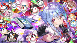 1girl animal_ear_fluff animal_ears azki_(hololive) black_gloves blue_hair braid breasts carrot_hair_ornament claw_pose coat coat_dress commentary_request confetti copyright_notice detached_sleeves don-chan_(usada_pekora) dress extra_ears food-themed_hair_ornament fur-trimmed_coat fur-trimmed_gloves fur_scarf fur_trim fuwawa_abyssgard gloves grin hair_ornament hakos_baelz hands_up hikimayu hikosan holding holding_microphone hololive hololive_english houshou_marine inugami_korone long_hair looking_at_viewer medium_breasts microphone mococo_abyssgard momosuzu_nene mori_calliope multicolored_hair nakiri_ayame official_art omaru_polka ookami_mio parted_bangs puffy_detached_sleeves puffy_short_sleeves puffy_sleeves rabbit-shaped_pupils rabbit_ears rabbit_girl red_eyes scarf shiranui_flare shirogane_noel short_eyebrows short_sleeves sidelocks smile solo symbol-shaped_pupils thick_eyebrows twin_braids twintails two-tone_hair usada_pekora usada_pekora_(1st_costume) virtual_youtuber white_coat white_hair white_scarf white_sleeves yukihana_lamy