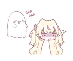 1girl blonde_hair breasts chromashift elf female_focus hag kurotak0 long_hair multicolored_hair necromancer pointy_ears red_eyes red_hair ruby_runeheart small_breasts solo solo_focus two-tone_hair virtual_youtuber vtuber_fanart witch