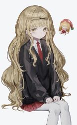 Rule 34 | &gt; &lt;, 2girls, absurdres, black cardigan, blonde hair, cardigan, closed mouth, collared shirt, facial mark, frown, guardian chara, highres, kusu kusu (shugo chara!), long hair, long sleeves, mashiro rima, miniskirt, multiple girls, necktie, pantyhose, plaid clothes, plaid skirt, polka dot headwear, red necktie, red skirt, school uniform, seiyo academy school uniform, shirt, sho (sho oe4), shugo chara!, simple background, sitting, skirt, star (symbol), star facial mark, teardrop facial mark, very long hair, wavy hair, white background, white pantyhose, white shirt, yellow eyes
