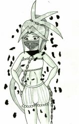 Rule 34 | 1girl, absurdres, armpits, artist request, bloomers, blush, bodysuit, bra, breasts, capcom, chain, clenched hands, collarbone, delinquent, embarrassed, female focus, hands on own hips, highres, himezaki aoi, humiliation, justice gakuen, legs, legs together, long hair, looking down, mask, medium breasts, midriff, moero! justice gakuen, monochrome, mouth mask, navel, neck, panties, parted bangs, ponytail, purple eyes, red hair, sidelocks, simple background, standing, strapless, strapless bra, striped clothes, striped panties, thighs, torn bodysuit, torn clothes, traditional media, tsundere, underwear, underwear only, very long hair, wardrobe malfunction, white background