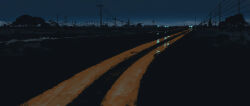 absurdres blue_sky car cloud dusk fence gracile headlight_beam highres landscape motor_vehicle no_humans original outdoors power_lines road rural scenery sky