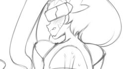 blush digimon digimon_(creature) fairimon head_wings long_hair mask saltyxodium sketch tongue tongue_out wings