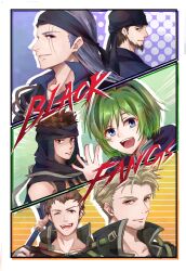 1girl 5boys bandana beard blonde_hair brothers brown_hair facial_hair fire_emblem fire_emblem:_the_blazing_blade green_eyes grey_hair headband highres jaffar_(fire_emblem) legault_(fire_emblem) linus_(fire_emblem) lloyd_(fire_emblem) multiple_boys nino_(fire_emblem) nintendo siblings sturm_fe_k11 uhai_(fire_emblem)