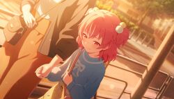 aged_down cheer_with_my_heart!_(project_sekai) closed_mouth colorful_palette game_cg highres medium_hair momoi_airi official_art pink_eyes pink_hair project_sekai tears two_side_up