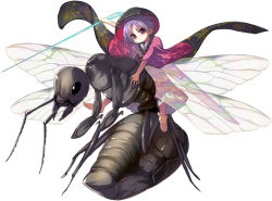 1girl ant barefoot bowl bowl_hat bug female_focus hat insect japanese_clothes kimono long_sleeves looking_at_viewer mini_person minigirl needle obi pink_eyes purple_hair riding sash solo sukuna_shinmyoumaru syope touhou wide_sleeves wings