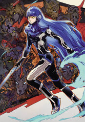 Rule 34 | blue hair, long hair, nahobino, protagonist (smtv), shin megami tensei, shin megami tensei v, very long hair, yellow eyes