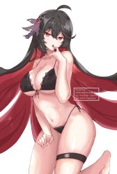 1girl abrokedrawer absurdres ahoge black_bra black_hair black_panties bra commentary english_commentary front-tie_bra hair_ornament highres honkai_(series) honkai_impact_3rd long_hair multicolored_hair open_mouth panties red_eyes red_hair seele_(alter_ego) seele_vollerei seele_vollerei_(starchasm_nyx) thigh_strap two-tone_hair underwear underwear_only watermark