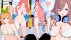 3d 5girls animated animated_gif beach blue_eyes blush bouncing_breasts breasts corruption cum cum_on_body fellatio go-toubun_no_hanayome kiss koikatsu_(medium) large_breasts lowres lying multiple_girls nakano_ichika nakano_itsuki nakano_miku nakano_nino nakano_yotsuba netorare nipples on_back oral quintuplets recording spread_legs yuukis