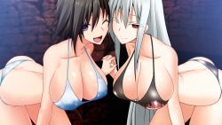 2girls ass bikini breasts butt_crack cleavage huge_breasts large_breasts long_hair multiple_girls smile swimsuit yameta_takashi yuki_makoto