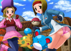 00s ace_trainer_(pokemon) ass breasts gen_2_pokemon gen_3_pokemon gloves hat headband leggings marill nintendo npc_trainer panties pantyshot pokemoa pokemon pokemon_(creature) pokemon_colosseum shroomish skirt street_performer_(pokemon) underwear