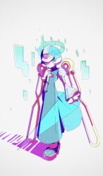 1boy blue_helmet blue_robe cyber_elf_x_(mega_man) energy_sword forehead_jewel full_body gotoku_(twitter_1906669672738799616) halo helmet highres holding holding_sword holding_weapon male_focus mega_man_(series) mega_man_zero_(series) robe simple_background solo sword weapon white_background x_(mega_man) z_saber