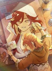1boy 1girl 3girls breasts earrings genshin_impact haumia_(genshin_impact) highres hine_(genshin_impact) jewelry long_hair looking_at_viewer mavuika&#039;s_father_(genshin_impact) mavuika_(genshin_impact) multicolored_hair multiple_girls orange_eyes orange_hair red_hair shiba_(tonari_no_shiba_inu) siblings sisters smile very_long_hair