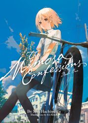 1girl bicycle blonde_hair flower highres kukka leaning_in mimosa_(flower) mimoza_no_kokuhaku school_uniform the_mimosa_confessions transgender tsukinoki_ushio_(the_mimosa_confessions) yellow_flower