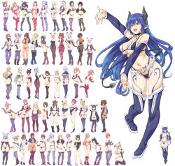 Rule 34 | 6+girls, :d, absurdres, ahoge, arm behind back, arm behind head, armpits, arms behind back, ass, back, bent over, black gloves, black hair, black legwear, blonde hair, blue hair, blue legwear, blunt bangs, bodysuit, boots, bottomless, bow, bowtie, breasts, brown hair, butt crack, cameltoe, cleavage, clipboard, cosplay, covered erect nipples, curly hair, dark-skinned female, dark skin, darkness (konosuba), darkness (konosuba) (cosplay), demon girl, detached sleeves, drill hair, elbow gloves, extra, garter straps, gloves, gluteal fold, green eyes, grin, hair over one eye, head wings, heart, heart tail, heart tattoo, high heels, highres, horns, huge breasts, kiyama satoshi, kneeling, kono subarashii sekai ni shukufuku wo!, large breasts, lingerie, long hair, looking at viewer, maid headdress, md5 mismatch, medium breasts, megumin, megumin (cosplay), multiple girls, nipples, one-piece swimsuit, one eye closed, open mouth, orange eyes, pantyhose, pink hair, pointy ears, ponytail, pubic tattoo, purple gloves, purple legwear, rabbit tail, red eyes, red hair, revealing clothes, shinjin succubus (konosuba), short hair, sideboob, sidelocks, simple background, small breasts, smile, swimsuit, tail, tattoo, teeth, thigh gap, thighhighs, twintails, uketsuke succubus (konosuba), underwear, white background, wings, wiz (konosuba), yunyun (konosuba)