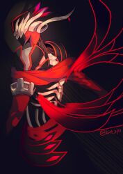 Rule 34 | 1boy, antonio salieri (fate), antonio salieri (first ascension) (fate), armor, artist name, black background, commentary request, elbow gloves, facing ahead, fate/grand order, fate (series), from side, gloves, kiritachi, male focus, mask, outstretched arm, red gloves, simple background, solo, twitter username