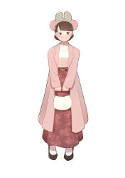 1girl absurdres animal_ears bag bear_ear_hairband bear_ears belt bow brown_hair coat duffy_and_friends fake_animal_ears gamorangetana hair_bow handbag highres humanization long_sleeves red_eyes shelliemay shoes short_hair skirt smile solo