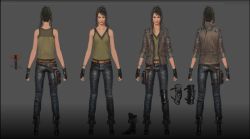 10s belt boots brown_hair concept_art crowe_altius denim final_fantasy final_fantasy_xv fingerless_gloves gloves highres holster jacket jeans kingsglaive:_final_fantasy_xv knee_pads leather leather_gloves leather_jacket looking_at_viewer messy_hair official_art pants