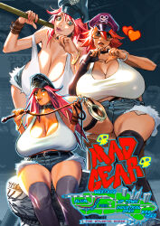1girl alternate_breast_size breasts cleavage crop_top cuffs denim denim_shorts elbow_gloves final_fight gigantic_breasts gloves handcuffs hat heart heart_hands highres huge_breasts krokedrilo lips long_hair looking_at_viewer peaked_cap pink_hair poison_(final_fight) sagging_breasts shorts single_elbow_glove spiked_hair street_fighter street_fighter_v tank_top thighhighs whip white_tank_top