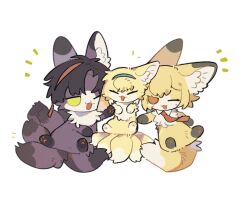 Rule 34 | 1boy, 2girls, animalization, anshijiujiu, arknights, chinese commentary, closed eyes, commentary request, family, father and daughter, fox, green eyes, highres, husband and wife, kitsune, kyuubi, mother and daughter, multiple girls, multiple tails, one eye closed, open mouth, orange eyes, suzuran&#039;s father (arknights), suzuran (arknights), tail, vulpisfoglia (arknights)