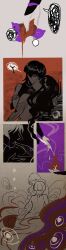 1boy 1girl absurdres armor blunt_ends bodysuit breasts closed_eyes facing_another flower genshin_impact hetero highres imminent_kiss implied_fingering incest japanese_armor jewelry kote kurokote large_breasts leaf licking licking_finger long_hair looking_at_another low-braided_long_hair low-tied_long_hair mitsudomoe_(shape) momogourami mother_and_son neck_ring one_eye_closed open_mouth painterly plant potted_plant raiden_shogun red_flower scaramouche_(genshin_impact) shrug_(clothing) sketch speech_bubble spoken_squiggle squiggle symbolism tears tomoe_(symbol) topless_male wispy_bangs