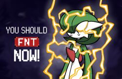 angry bob_cut colored_skin dress electricity gardevoir gen_3_pokemon green_hair green_skin hair_over_one_eye multicolored_skin nintendo pokemon pokemon_(creature) thunderbolt_(pokemon) two-tone_skin vergon_art white_dress white_skin