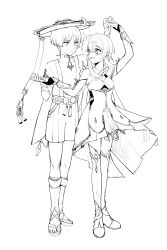1boy 1girl absurdres arm_up armor armpit_crease belt blunt_ends bodysuit bow breasts bridal_gauntlets cape cleavage closed_mouth corset dancing detached_sleeves dress flower full_body furisode gem genshin_impact gloves greyscale hair_between_eyes hair_flower hair_ornament hakama hakama_shorts hand_on_hand hand_up hat hetero highres hip_vent japanese_armor japanese_clothes jingasa kimono kote layered_sleeves leg_warmers leggings looking_at_another lumine_(genshin_impact) mandarin_collar medium_breasts monochrome open_clothes open_kimono open_mouth partially_fingerless_gloves pleated_shorts rope san_bgb sandals sash scaramouche_(genshin_impact) scarf short_hair short_hair_with_long_locks short_sleeves shorts shoulder_peek sideboob sidelocks sketch smile standing tassel thighhighs toenails toes vambraces wanderer_(genshin_impact) zouri