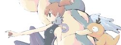 1girl adapted_costume armpits asymmetrical_hair bikini blue_bikini breasts cowboy_shot creatures_(company) eyelashes female_focus game_freak gen_1_pokemon green_eyes gyarados gym_leader hair_tie highres holding holding_poke_ball horsea legs medium_breasts misty_(pokemon) navel nintendo nipples one-piece_swimsuit orange_hair poke_ball poke_ball_(basic) pokemon pokemon_frlg ponytail short_hair side_ponytail solo starmie swimsuit tamio1724
