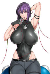 Rule 34 | 1girl, breasts, fei (maidoll), female focus, ghost in the shell, highres, kusanagi motoko, large breasts, leotard, outline, purple hair, red eyes, short hair