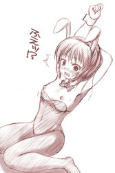 00s 1girl animal_ears armpits arms_up blush fake_animal_ears female_focus flat_chest genderswap genderswap_(mtf) johnny_(from_scratch) kyon kyonko leotard monochrome nipple_slip nipples open_mouth pantyhose playboy_bunny ponytail rabbit_ears short_hair simple_background sitting solo surprised suzumiya_haruhi_no_yuuutsu text_focus translated wardrobe_malfunction white_background wrist_cuffs