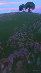 artist_name blue_sky cloud commentary day english_commentary grass no_humans original outdoors scenery signature sky tree zandra