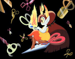 Rule 34 | colored sclera, fire, gouache (medium), hekapoo, orange eyes, painting (medium), pointy ears, star vs the forces of evil, tagme, traditional media, yellow sclera