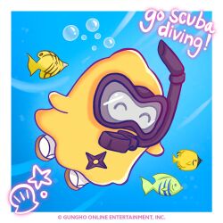 Rule 34 | 1boy, alien, artist request, brown sandals, bubble, closed eyes, commentary, company name, copyright notice, creature, english commentary, fish, gumchi, gungho, male focus, ninjala, ocean, official art, sandals, seashell, second-party source, shell, shuriken, snorkel, snorkel in mouth, snorkel mask, socks, solo, star (symbol), tabi, underwater, weapon, white socks, zouri