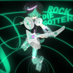 1girl 3d android animal_ears bad_id bad_twitter_id deino_(deino3330) dog_ears dog_tail green_eyes green_hair guitar highres instrument joints kasodani_kyouko mechanical_arms megaphone parody robot robot_joints single_mechanical_arm style_parody sweetcoolcolors tail touhou