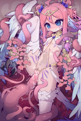1girl absurdres ahoge bare_shoulders bestiality blue_eyes breast_sucking breasts censored chinese_commentary clenched_teeth collar double_bun elbow_gloves frilled_thighhighs frills gloves hair_bun harpy heart heart_censor highres imazawa interspecies large_variant_set long_hair monster_girl mosaic_censoring navel original paid_reward_available panties parted_lips pink_hair pussy_juice restrained sidelocks skindentation small_breasts stomach teeth tentacle_pit tentacle_sex tentacles thighhighs thighs tongue torn_clothes torn_panties underwear vaginal variant_set very_long_hair white_gloves white_thighhighs white_wings wings