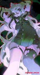 1girl absurdres animal_ears artist_name commentary hair_between_eyes highres long_hair o-ring open_mouth original pembiklimon red_pupils solo white_hair