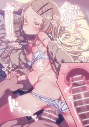1boy 1girl ass bar_censor blur_censor bra bra_pull breasts brown_cardigan brown_hair butt_crack cardigan censored censored_nipples cervical_penetration cervix clothes_pull clothing_aside commentary_request cross-section deep_penetration gakuen_idolmaster hair_ornament hairclip heart hetero highres holding_hands idolmaster loli long_hair long_sleeves nipples open_mouth orange_eyes paid_reward_available panties panties_aside panty_pull parallel_hairclips penis puddinghomhom rolling_eyes sex shinosawa_hiro small_breasts solo_focus sound_effects stomach_bulge tearing_up tears thick_eyebrows underwear uterus vaginal variant_set white_bra white_panties