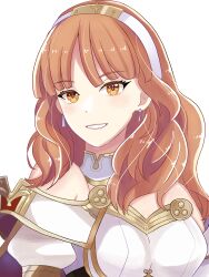 1girl absurdres armor breastplate breasts cape celica_(fire_emblem) choker earrings fire_emblem fire_emblem_echoes:_shadows_of_valentia highres jewelry long_hair medium_breasts n_54 nintendo orange_eyes orange_hair princess smile solo tiara