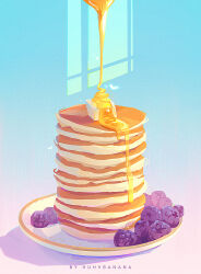 artist_name blue_background blueberry butter curtains food food_focus fruit huhv. no_humans original pancake pancake_stack plate shadow syrup window