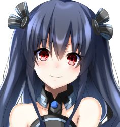 bare_shoulders black_hair collar commentary doria_(p_f_dolia) english_commentary hair_between_eyes hair_ornament long_hair looking_at_viewer neptune_(series) portrait red_eyes simple_background smile smug solo two_side_up uni_(neptunia) white_background