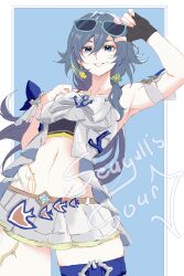 Rule 34 | 1girl, absurdres, artist request, breasts, english text, fu hua, fu hua (seagull&#039;s soar), fu hua (shadow knight), grey eyes, grey hair, highres, honkai (series), honkai impact 3rd, long hair, navel, skirt, smile, solo, sunglasses, tagme